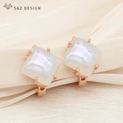S&Z DESIGN New Fashion Rose Gold Color Square Dangle Earrings For Women Girl Wedding Elegant Jewelry