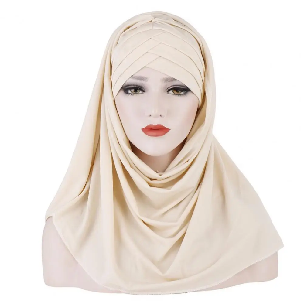 Jersey Scarf Full Coverage Non-slip Pure Color Women Shawls Headscarf for Daily