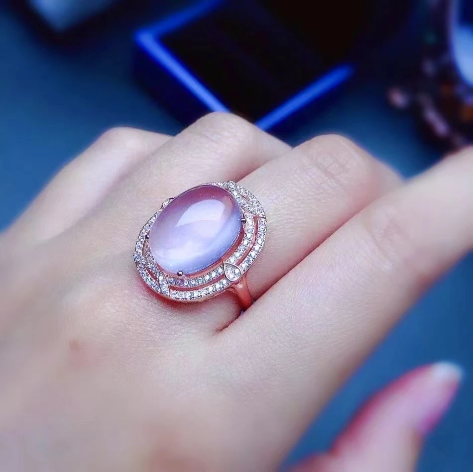 Fashion Silver Rose Quartz Ring for Party 10mm*14mm Natural Rose Quartz Silver Ring 925 Silver Rose Quartz Jewelry