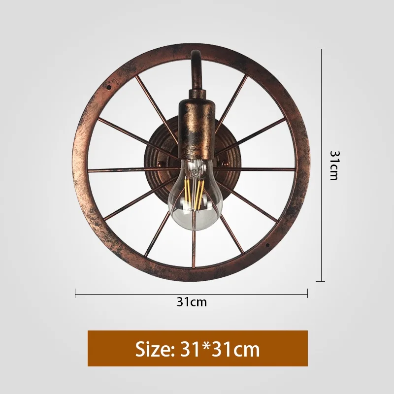 Retro Vintage Wheel Wall Light Industrial Style Restaurant Bar Cafe Wall Lamp Corridor Bedside Bedroom Stair Balcony Lights