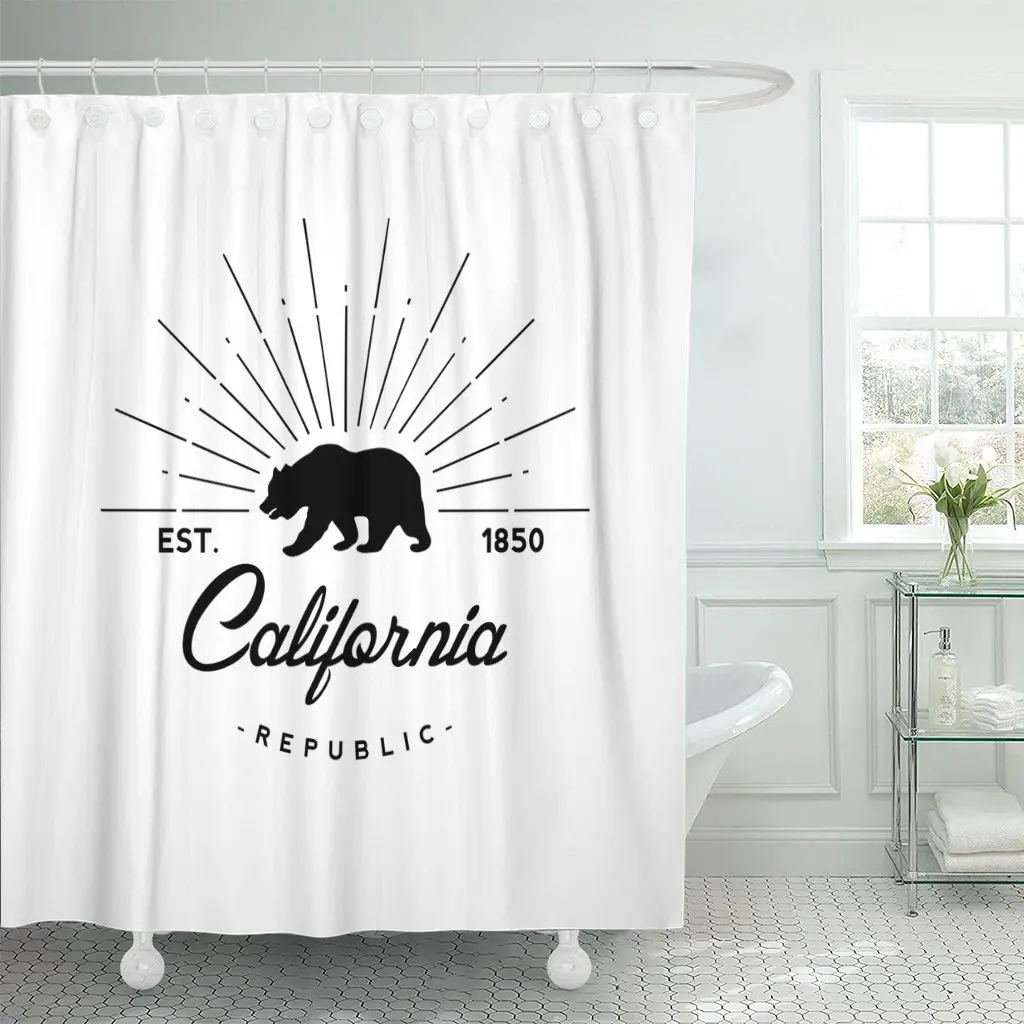 Bear California Republic Retro Emblem Flag State Vintage Hipster Shower Curtain Waterproof Polyester Fabric 72 x 72 Inches