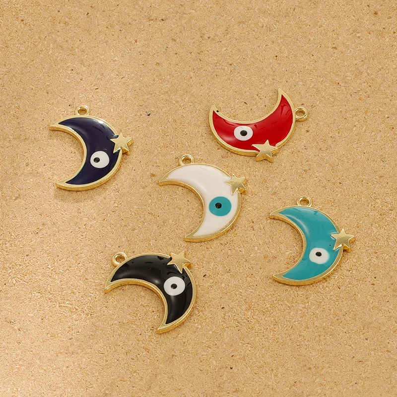 

10pcs/lot Alloy Moon Star Charms Dripping Oil Evil Eye Pendants For Diy Necklace Earrings Bracelet Jewelry Handmade Craft Making