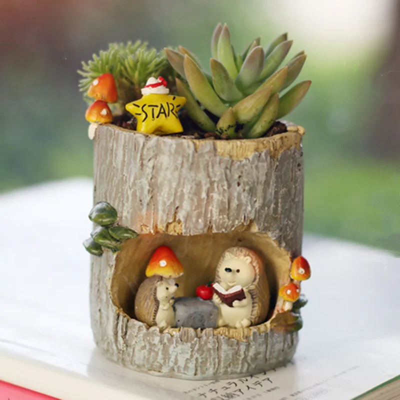 Cartoon Tree House Resin Flower Pots Mini Succulents Planter Home Garden Indoor Decor Cachepot For Flowers Girls Birthday Gifts