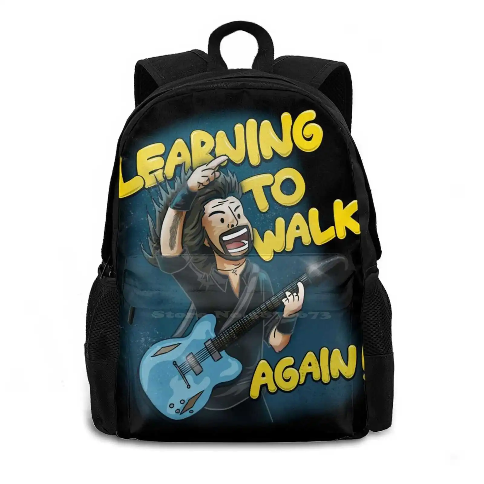 Mochila para guitarra e baterista, mochila azul, Learning to Walk Again, recém-chegados