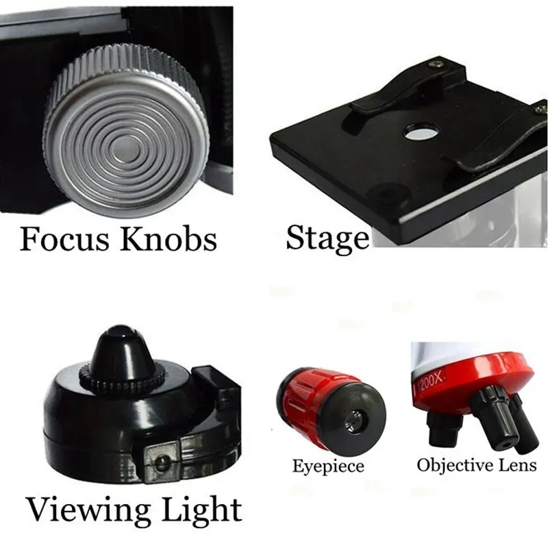 100X 400X 1200X LED Lighted Children Toy Monocular Plastic Biological Microscope Kid's Birthday Educational Gift