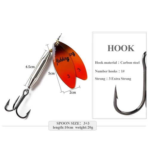 Imagen 2 del producto FISH KING-cebo giratorio de 10 colores, cebo de doble pieza de fundición larga, señuelos de Metal de latón con anzuelo triple, señuelo de pesca para Lucio