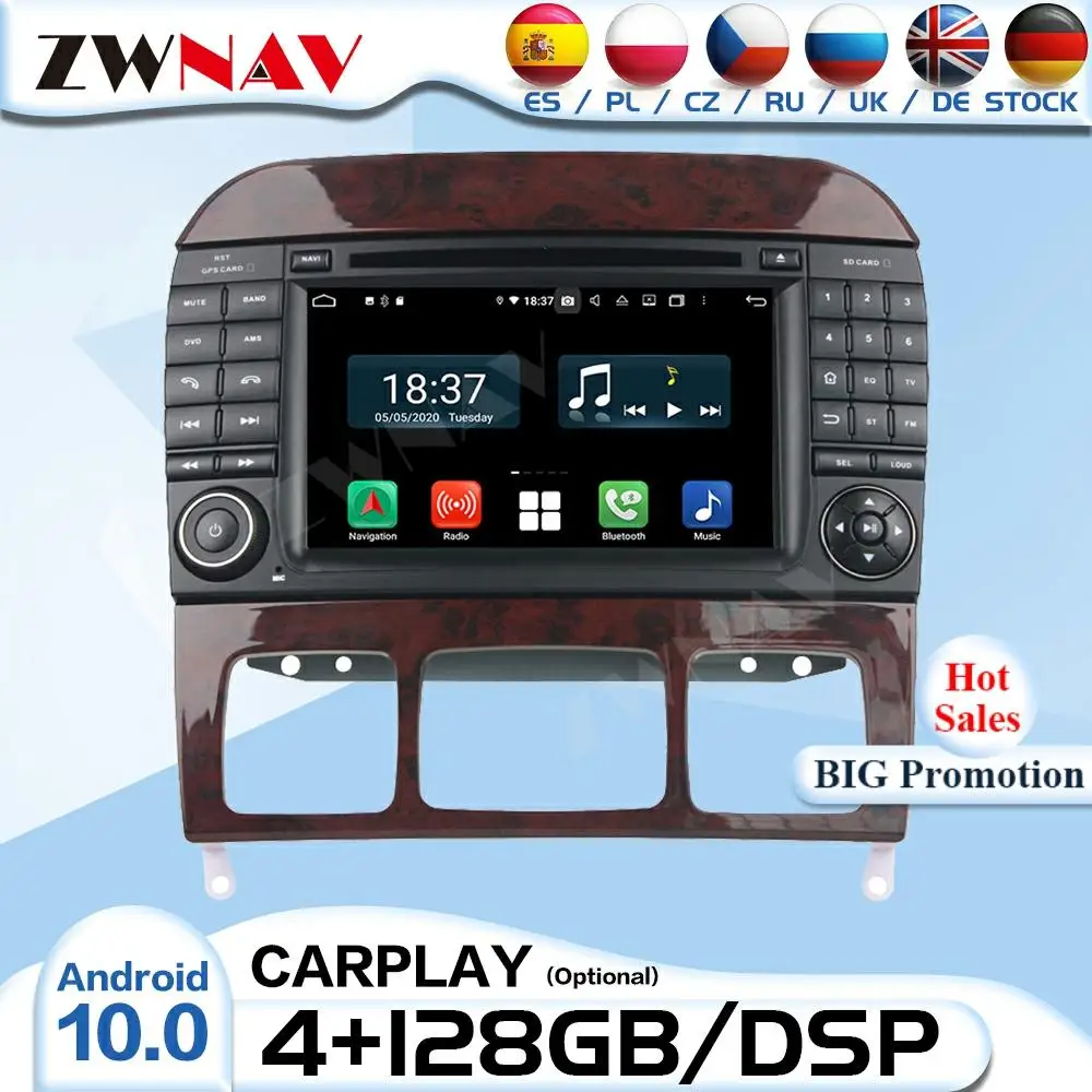 128G 2 Din Carplay Android odbiornik radiowy dla Mercedes klasy S W220 S280 S320 S350 Auto Audio wideo stereofoniczne odtwarzacz GPS jednostka główna