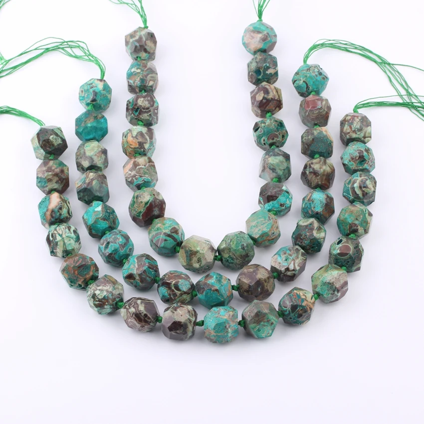 

Approx 17PCS/Strand,Green Color Natural Ocean Agates Stone Chunky Nugget Jewelry,Faceted Middle Drilled Beads Charms