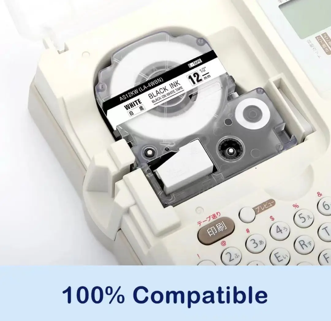 9mm/12mm/18mm/24mm label tape Compatible for Kingjim EPSON Label Printer LW-300 LW-400 LW-600P LW-700 LC-4WBN9 Printer