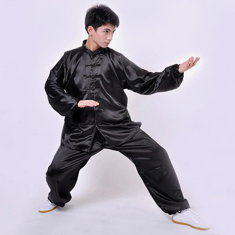 2021New Chinese Traditional Clothes Men Women Vintage Solid Color Tai Chi Kung Fu Costume Button Stand Collar Exercise Clothing