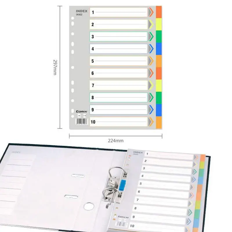 Colorful A4 File Separators Archivador A4 Binder Spacers PP Plastic Binder Dividers For A4 Binder Folder 2/3/4 Rings Binder Tab