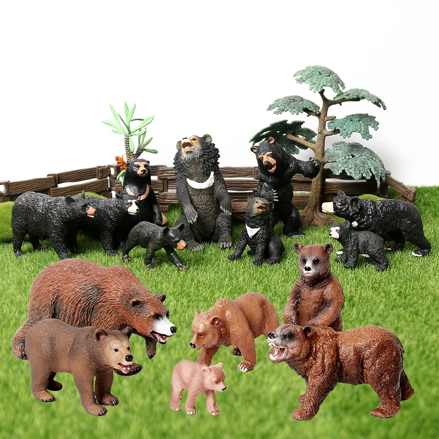 Figuras realistas de oso marrón de animales del bosque para Aprendizaje de ciencia natural, oso negro, criatura del bosque, suministros para fiestas, adornos para pasteles