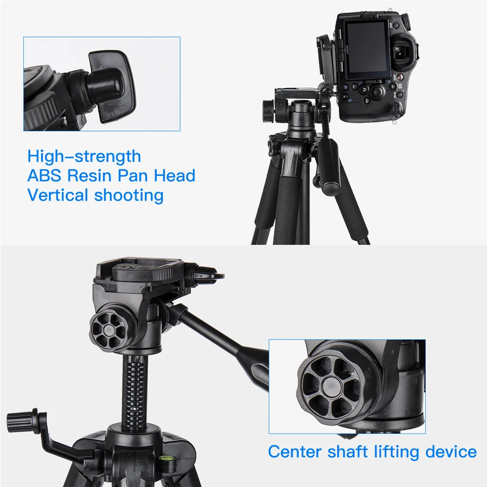 67in Camera Tripod Professional Photography Tripod Stand with Phone Holder Portable Travel Tripe for Canon Sony Nikon Cameras