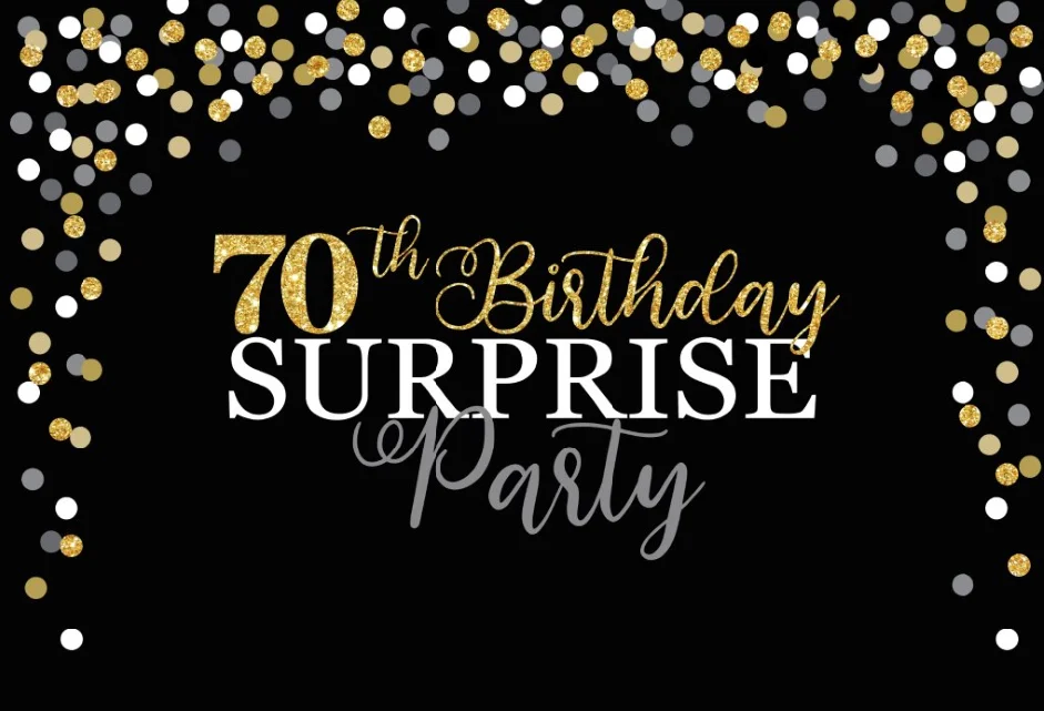 7x5FT Gray Gold Bokeh Black Gold 70th Surprise Birthday Party Custom Photo Studio Backdrop Background Vinyl 220cm X 150cm