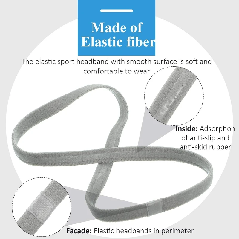 9 Pcs Thick Non-Slip Elastic Sport Headbands Hair Headbands,Exercise Hair and Sweatbands for Women and Men(Black, Grey) image 3