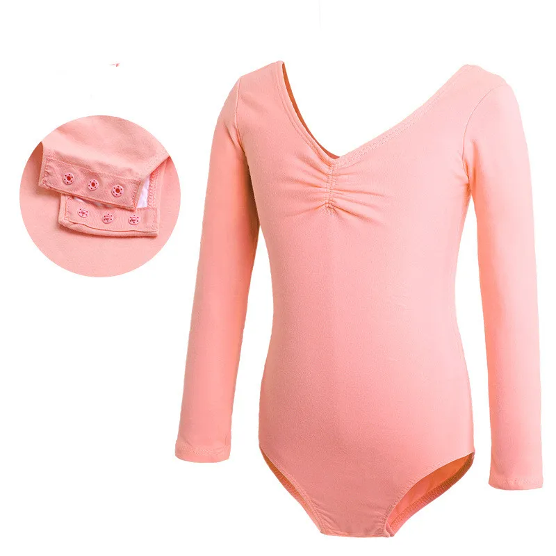 Girls Long Sleeve Leotard Team Basic Kids Ballet Dance Gymnastics Stretch Bodysuit Tank Top Solid Color Swimwear Skating Child