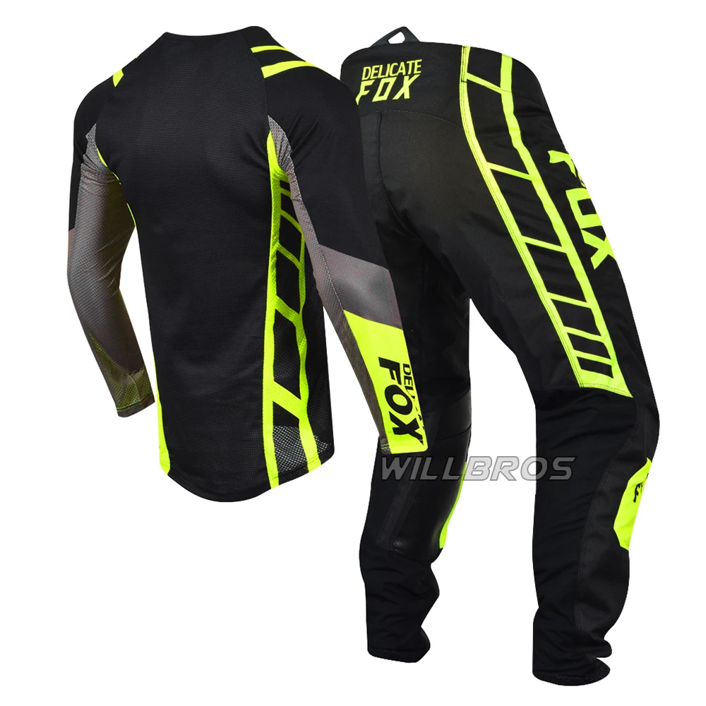 Delicate Fox MX Jersey Pants Combo Mountain Bicycle Offroad Gear Set Motocross Outfit Men Black Suit Kits For Adult