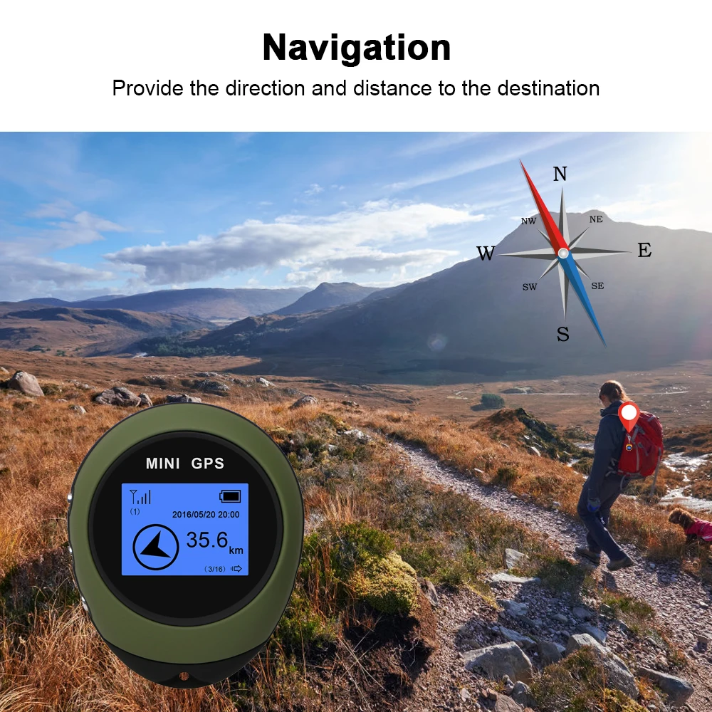 Mini Handheld GPS Tracker Navigation Receiver Location Finder USB Rechargeable with Electronic Compass for Outdoor Travel Hiking