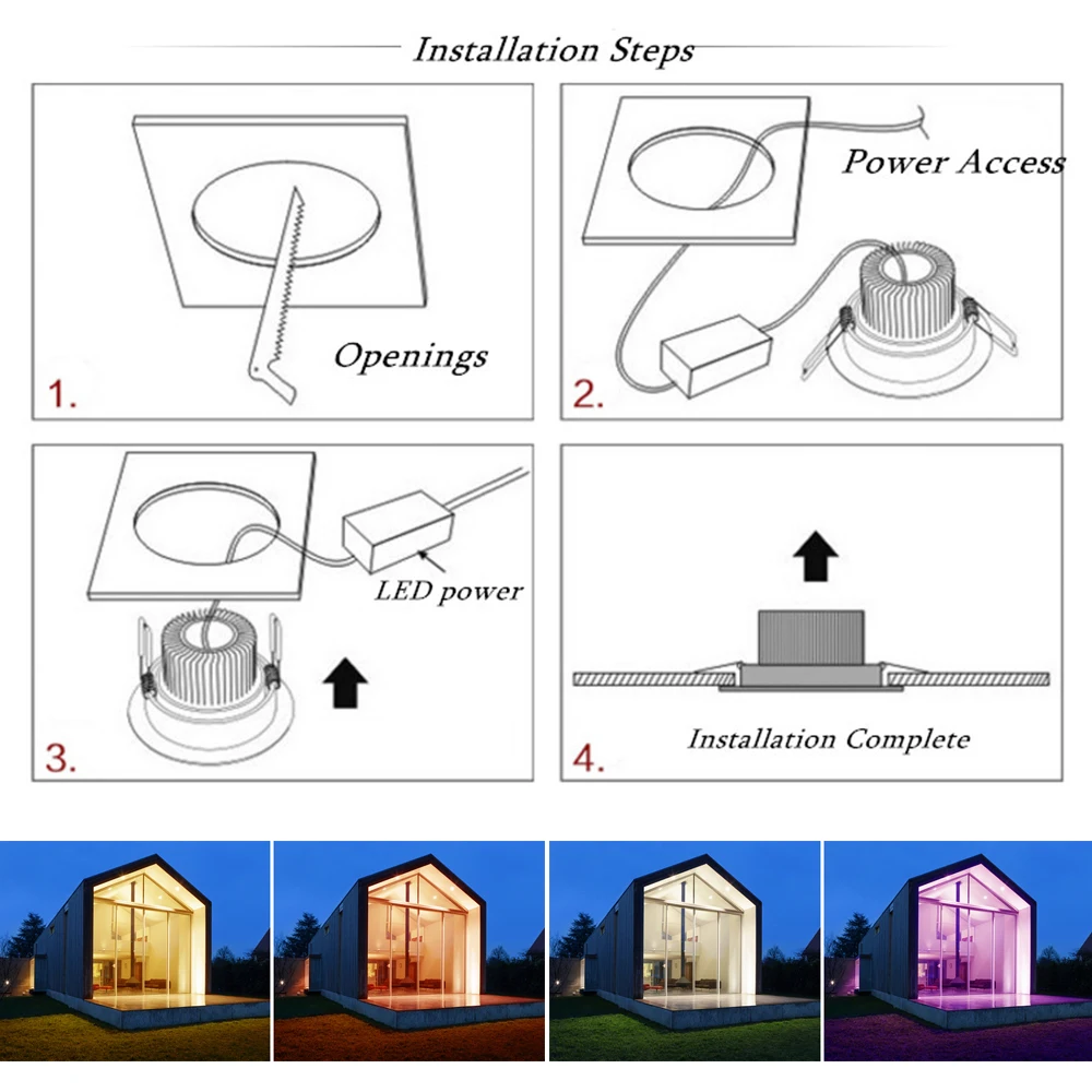 3W 12W RGB Dimmable LED Ceiling Light AC85-265V Smart Remote Control Fixture LED Downlight Indoor Party Decor Colorful Spot Lamp