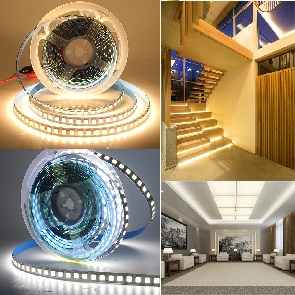 12V 120LEDs/m Led Strip Waterproof 4000K 3000K 6000K 5054 2835 Flexible LED Ribbon Tape Light Strip 5M/Lot for Home Decoration