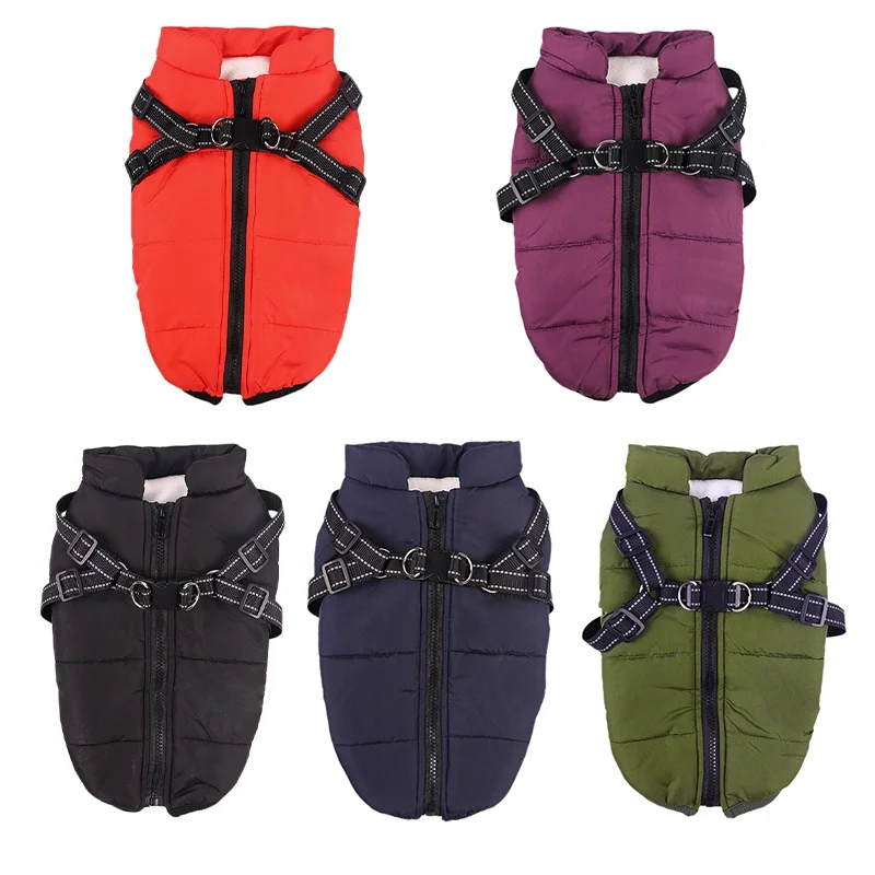 Large Pet Dog jacket With Harness Winter Soft Warm Dog Clothes Labrador French Bulldog Waterproof Coat Outfit Vest For Dog S-4XL