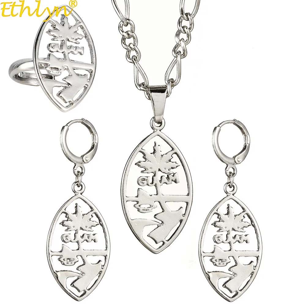 Ethlyn Guam Necklaces Earrings Rings Jewelry Sets for Women Men White Gold Color Micronesia Guam Ethnic Party Gift S183