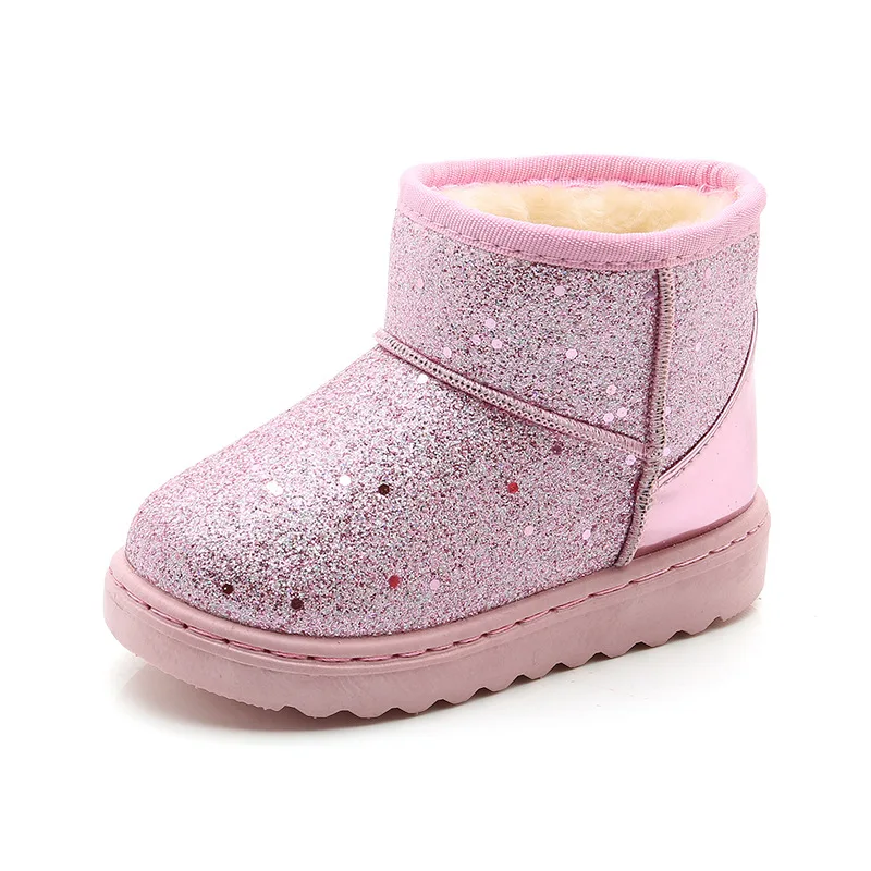 New Year Sequined Kids Cotton Shoes Winter Red Girls Snow Boots For Children Princess Plush Warm Boot Kids Christmas Shoes 3-13T