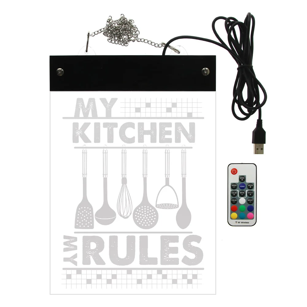 My Kitchen My Rules Electric Display Sign For Home Bar Chef Personalized Rectangle LED Acrylic Board Kitchen Cook Light Up Décor