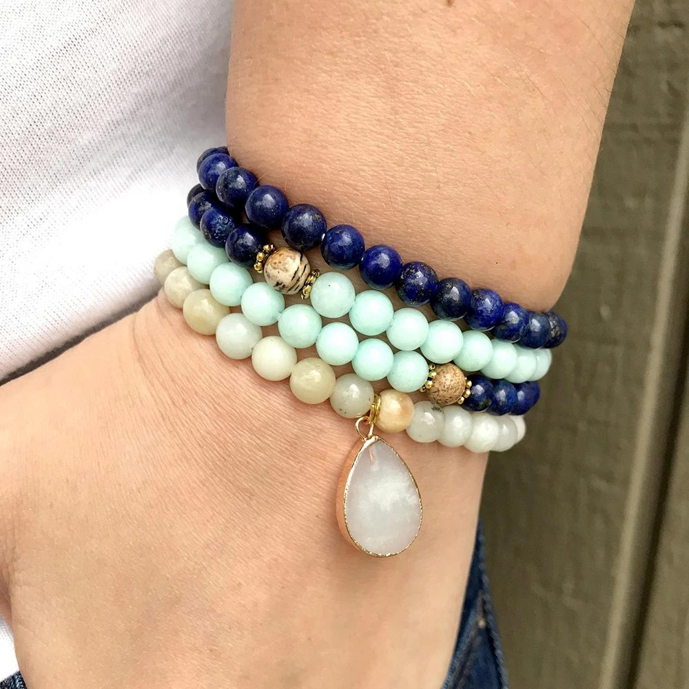 

MG0995 6 mm Amazonite Lapis Lazuli Bracelet Fashion 108 Mala Bead Yoga Buddha Bracelet Birthday Gift Yoga Gift for Her