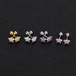 2Pcs Sweet Zircon Flower Shape Stud Earrings Small Cute Ear Stud For Woman Girls Ear Piercing Fashion Jewelry Gifts
