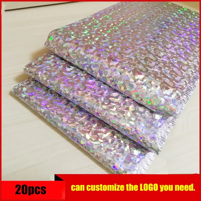 Bolsa de sobre de burbujas con película láser de Color, bolsa de papel de aluminio colorida, bolsa a prueba de golpes, bolsas Express de burbujas impermeables, 20 piezas