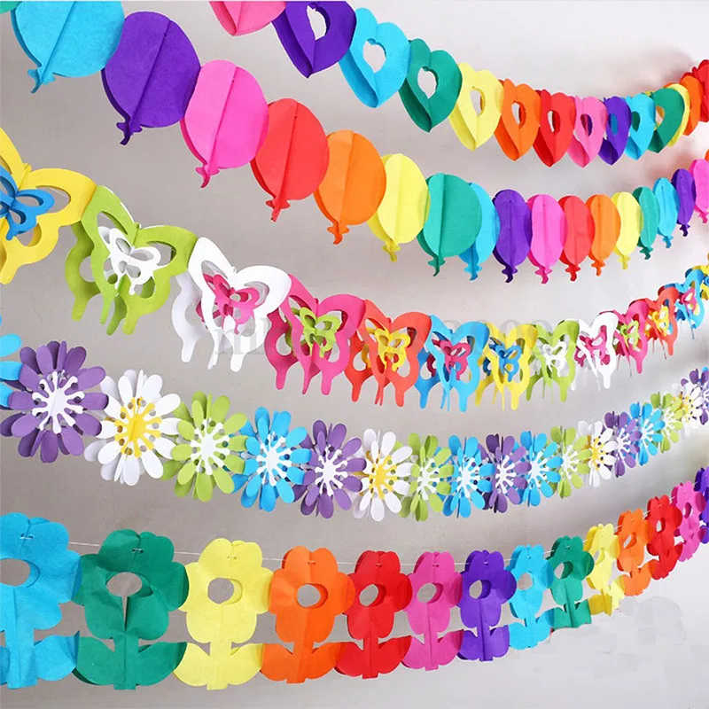 3m Paper butterfly Garland flower Banner Pull Flag Happy Birthday Wedding Party Favor Baby Shower Curtain Decoration Supplies 6z