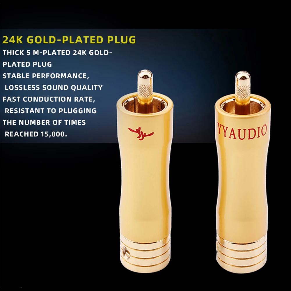 Yyaudio alta fidelidade rca plug fibra de carbono de alta qualidade 24k banhado a ouro rca conectores de solda conector de fio de cabo de alto-falante