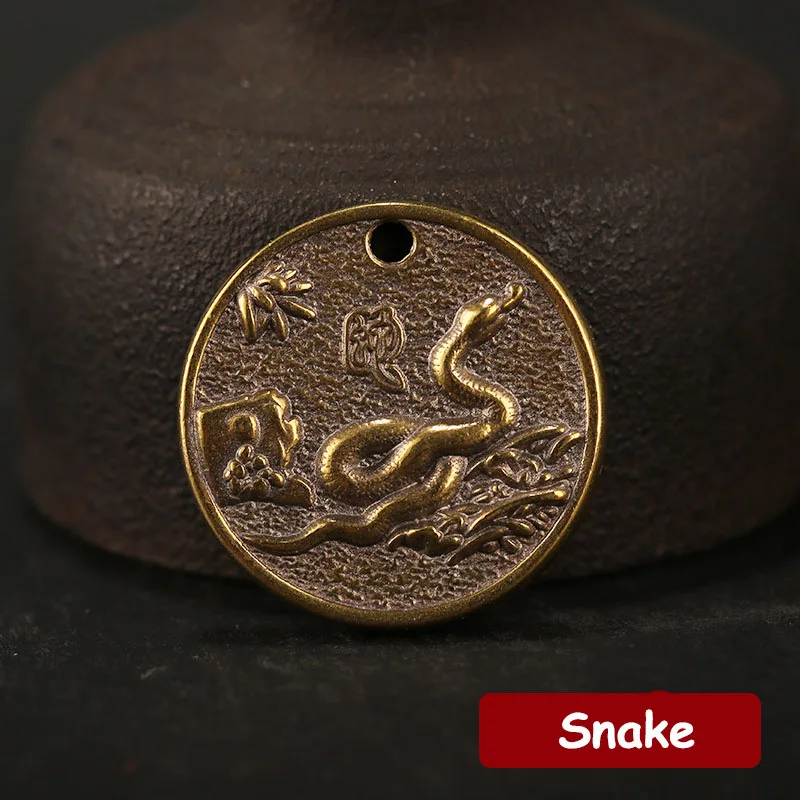 Brass 12 Zodiac Animals Coin Pendants Tiger Rabbit Rat Horse Sheep Dragon Snake Monkey Chicken Dog Pig Tag Car Keychain Hangings