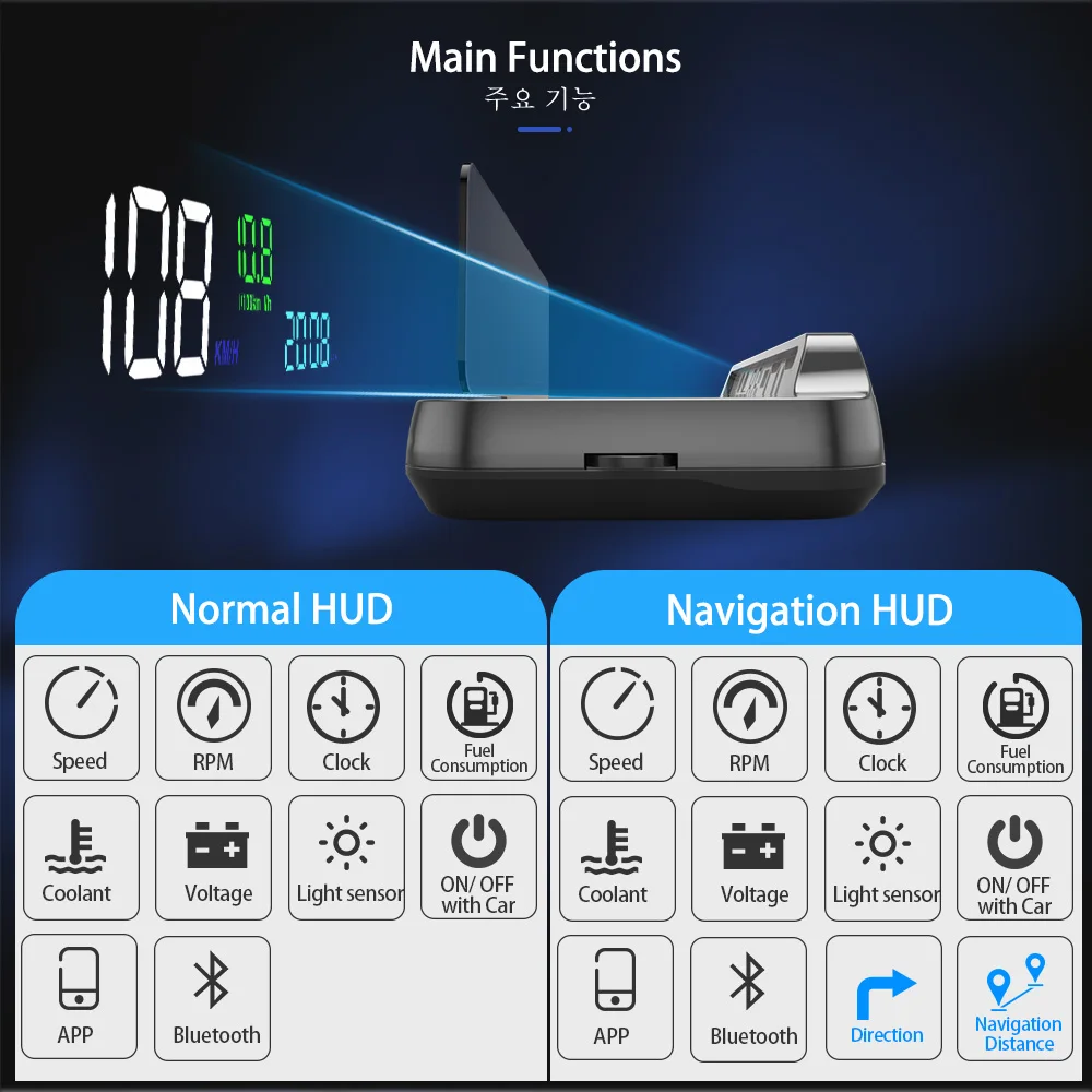 Vjoycar 2022 New Navigation HUD Auto-Lift Mirror Display RPM Speed Projector Oil consumption HUD Performance IOS & Android  App
