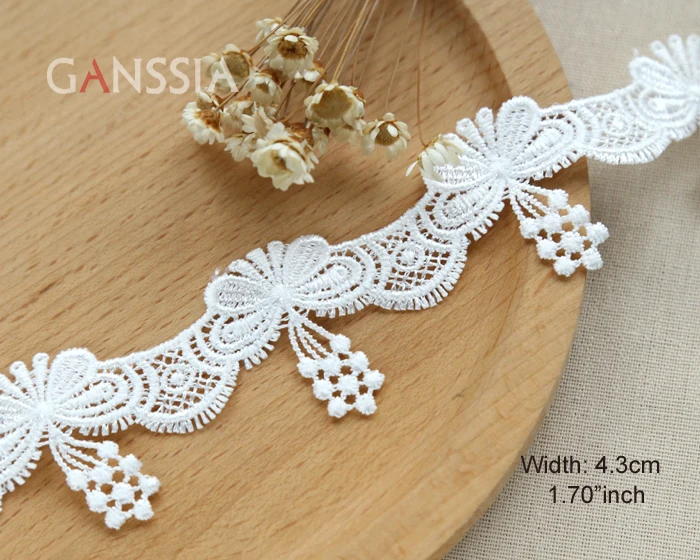 Wide:4.3cm (1.72 inch) Polyester Silk Butterfly Tassels Embroidery Lace Lolita Wedding Dress Lace Clothing Accessories(ss-2128)