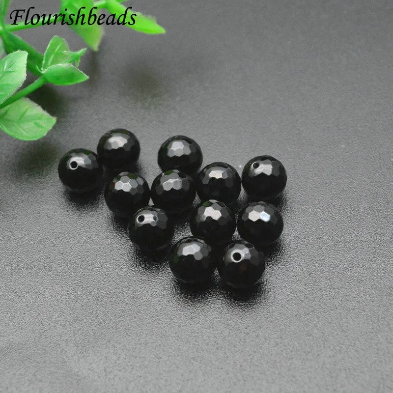 100pcs/lot 6mm 8mm 10mm Natural Black Agate Faceted Round Stone Beads Half Hole for Earrings DIY Jewelry Findings Components