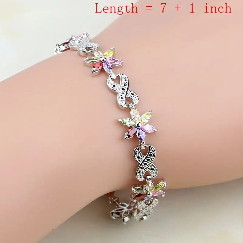 Flower Multicolor Zircon Beads 925 Silver Jewelry Sets For Women Wedding Earrings/Pendant/Ring/Bracelet/Necklace Set