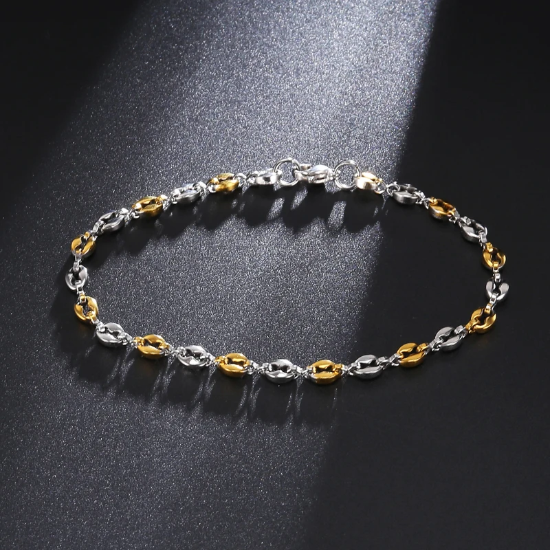 Width 4.5mm Fashion Coffee Beans Chain Bracelet Two tone color Stainless Steel Pulseras For Men Women Jewelry