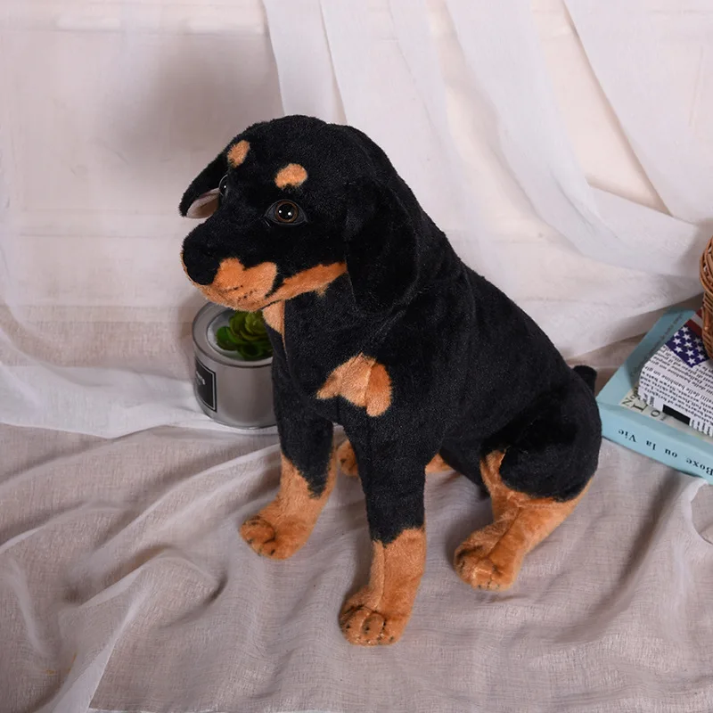 Neues Plüsch Simula iton Rottweiler Hundes pielzeug Real Life Squating Black Dog Puppe Geschenk ca. 53cm