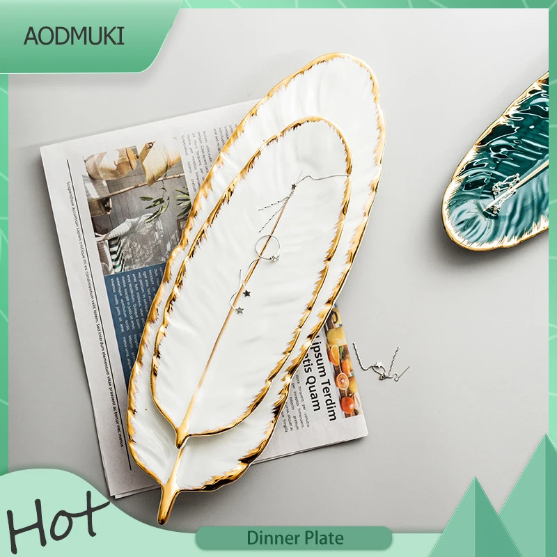 

Nordic Style Luxury Creative Ceramic Phnom Penh Feather Dinner Plate Small Accessories Desktop Storage Tray Leaves Dessert Plate