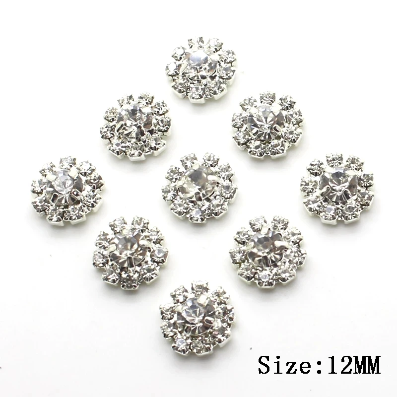 10pcs 12mm Round Shiny Crystal Rhinestone Button Center Scrapbook DIY Decoration For Garment Sewing Button Metal Base