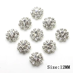 10pcs 12mm Round Shiny Crystal Rhinestone Button Center Scrapbook DIY Decoration For Garment Sewing Button Metal Base