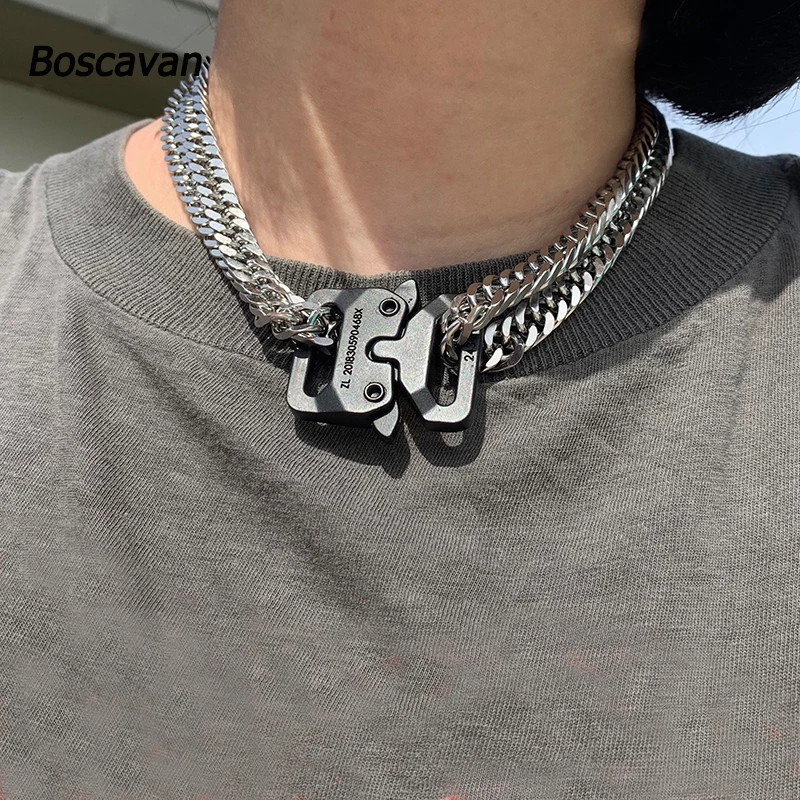 Cool Handmade Women Men Stainless Steel Tactical Clip Chain Choker Collar Clip Necklace