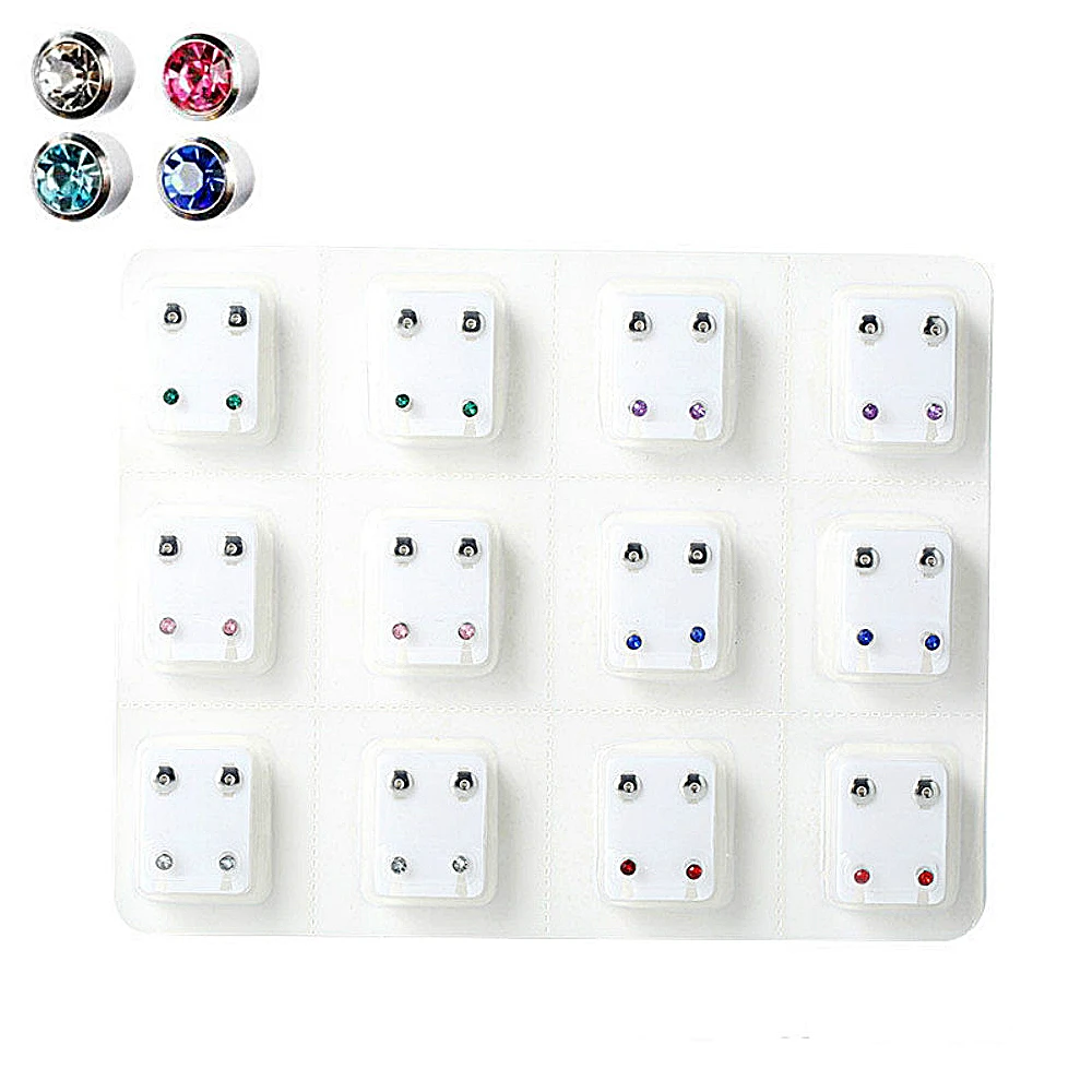 12 Pairs Medical Earrings Piercing Tool Kits Ear Stud Surgical Steel Ear Studs Women No Pain Earring Units Piercing Jewelry