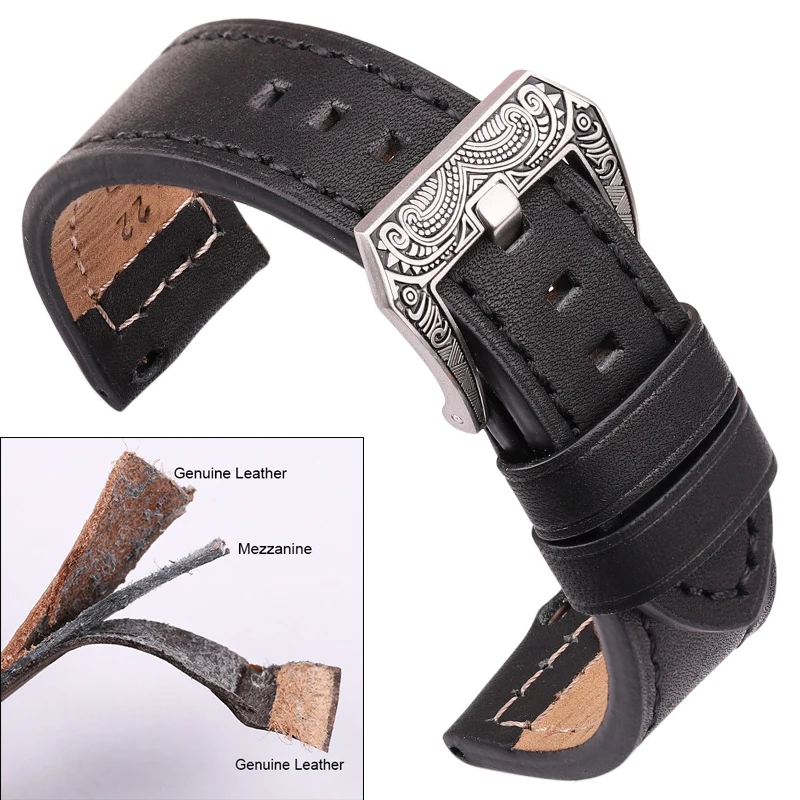 Genuine Leather Watchband 20mm 22mm 24mm Watch Band Black Brown Blue Gray Cowhide Watch Strap Accessories