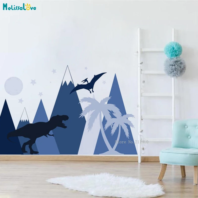 

Ancient Times Mountains Wall Decal Dinosaurs Boys Room Home Decor Large Size Murals Fiercely Animals Nursery Decals YT5299