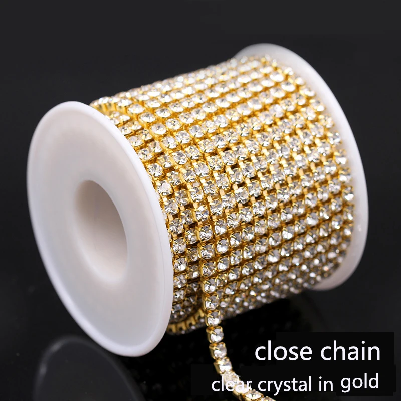 SS6 8 10 12 14 16 SS18 1Yard 10Yards Sparking Rhinestone Sew-On Glue-On For Garment Jewelry Applique Accessories Trim Cup Chains