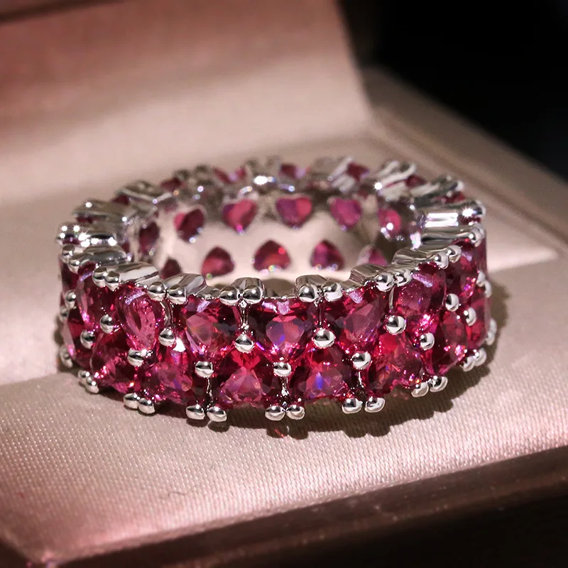 New Arrival Big Bling czerwona cyrkonia kamienne pierścienie dla kobiet moda ślub pierścionek zaręczynowy Hip Hop biżuteria prezent — zdjęcie 6