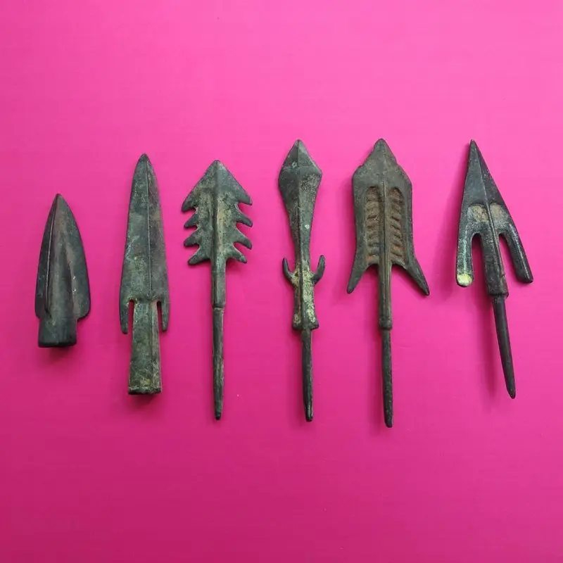 6 Pieces Vintage blade spear model lance Ancient model ancient men working Tool by bronze